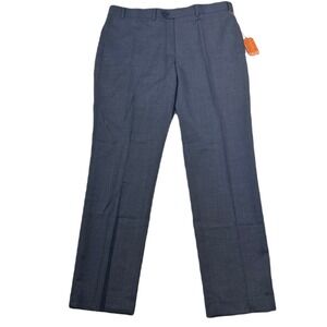 Tallia Slim-Fit Dress Pants Mens 38x32 Blue Brown Solid Stretch Wool $175 NEW